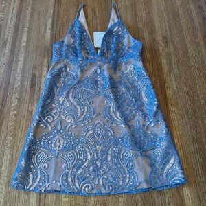 Free People Blue Sequin and Nude Mini Dress NWT Size 6